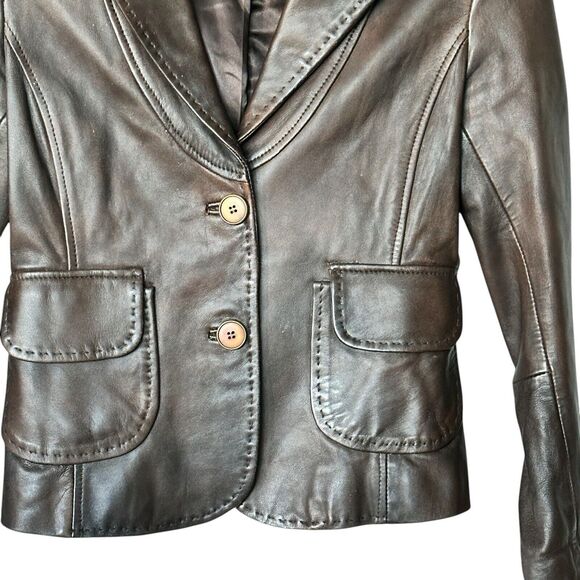 Mango Y2K Brown Leather jacket distressed collared blazer size 4 - Picture 6 of 10
